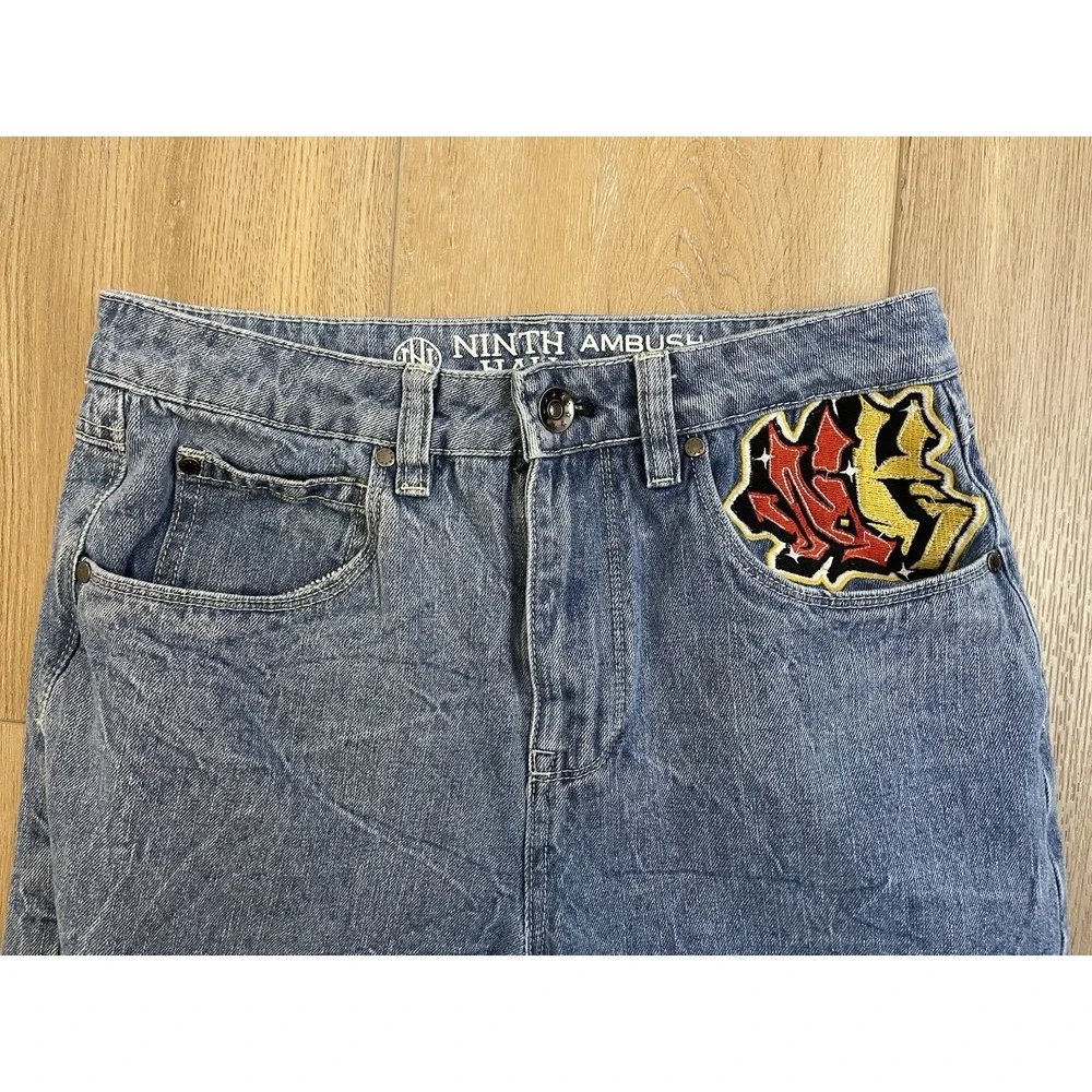Ninth Hall‎ Jeans Ambush Dragon Embroidered Y2K Skater Baggy Streetwear Graffiti